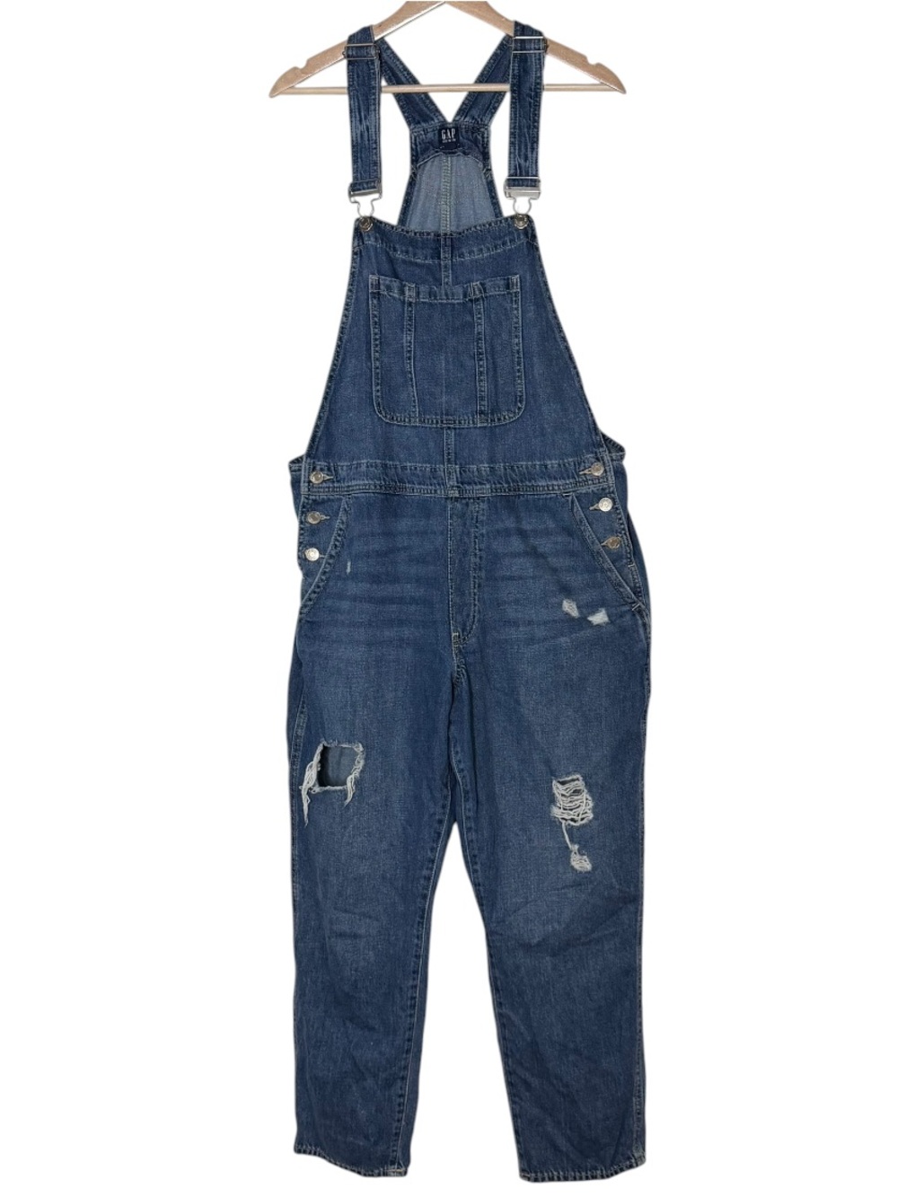 Gap Denim Slouchy Jean Overalls Size L Distressed Adjustable Strap Casual
